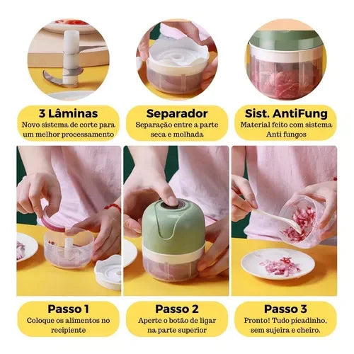 Mini Processador Elétrico Sem Fio 250ml - Recarregável USB