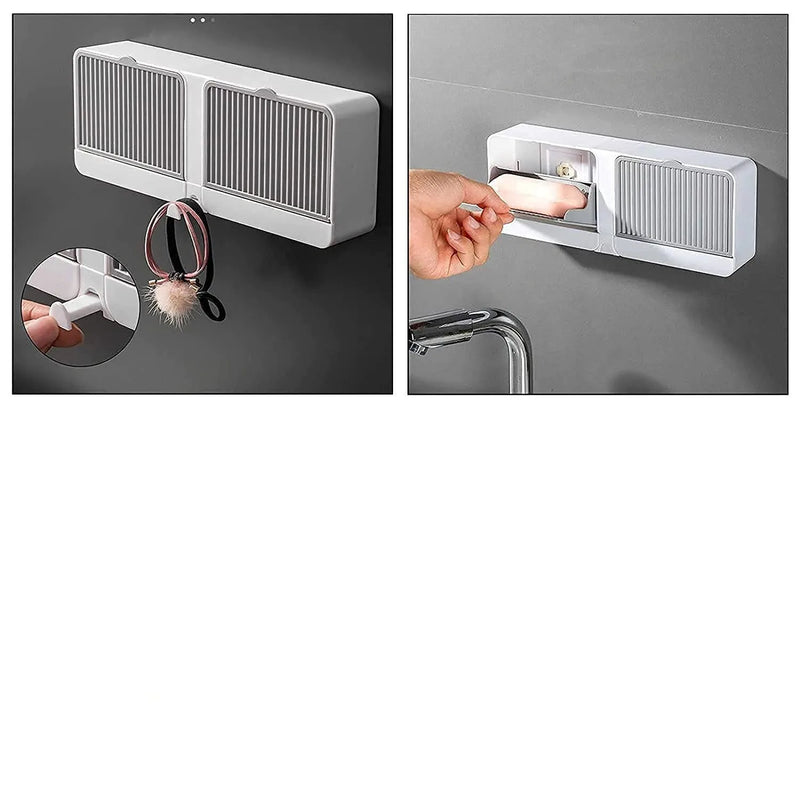 Saboneteira Dupla Inteligente com Drenagem - Fixação Adesiva Sem Furos