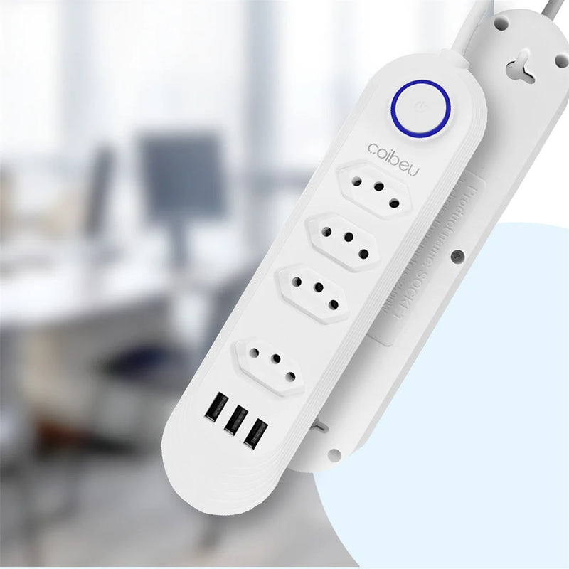 Régua de Tomadas Inteligente com 3 Portas USB - Extensão de 2 Metros